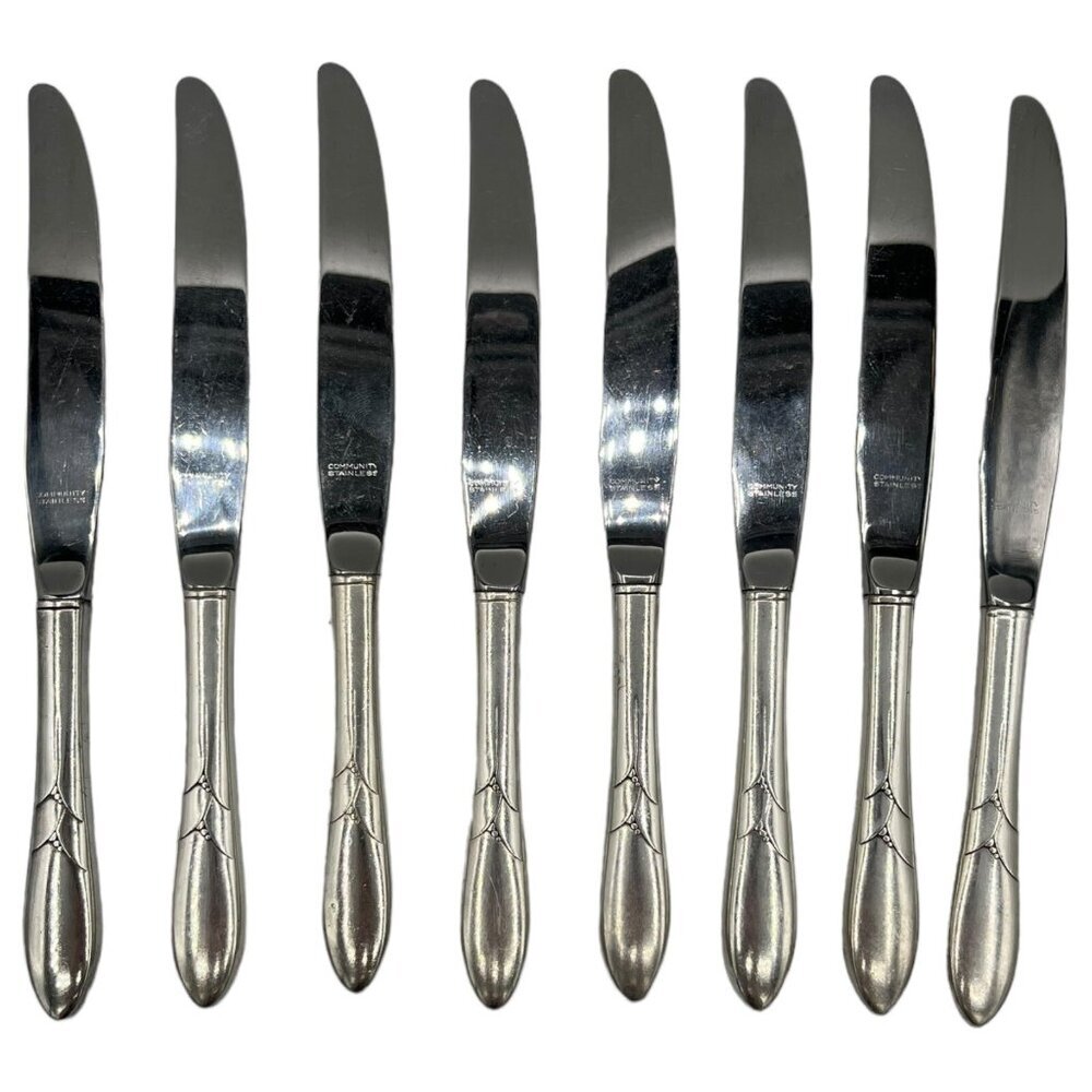 Set 8 x Dinner Knives Oneida Community Lady Hamilton  Vintage Silver 9 5/8"‎